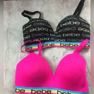 Bebe Black and Pink Bra Duo with Rainbow Band Lot of 2